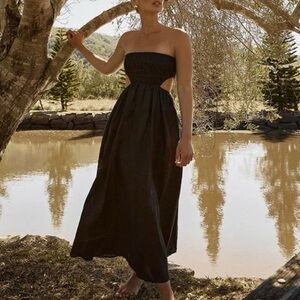 DISSH Nell Black Strapless Cut Out Linen Maxi Dress